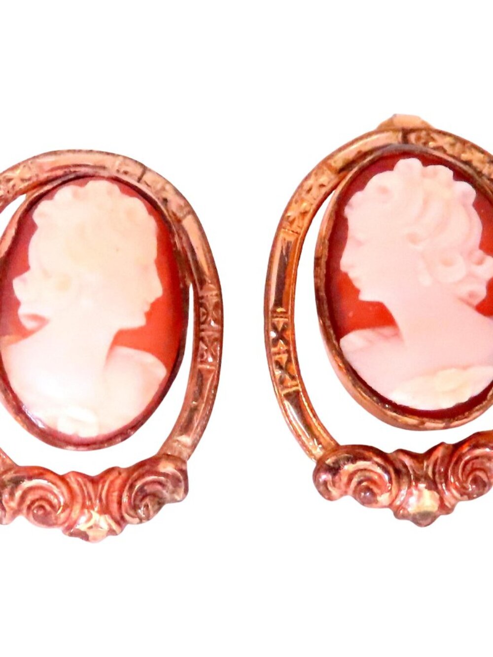 Vintage Carved Cameo Madonna Earrings 14kt Gold*